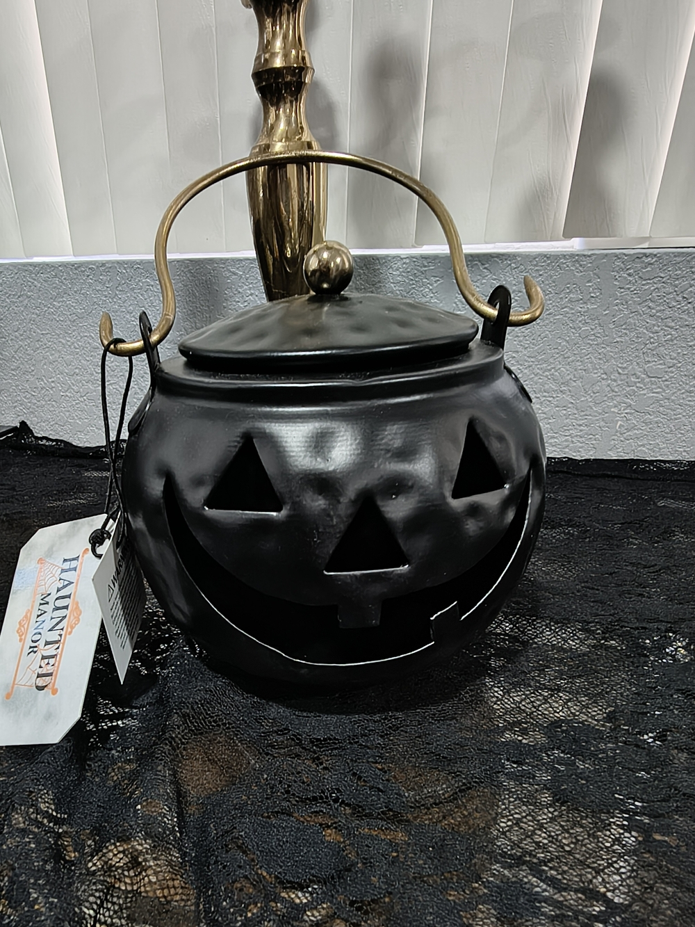 Black Metal Jack O Lantern Pumpkin Decor Luminary Planter Witchy